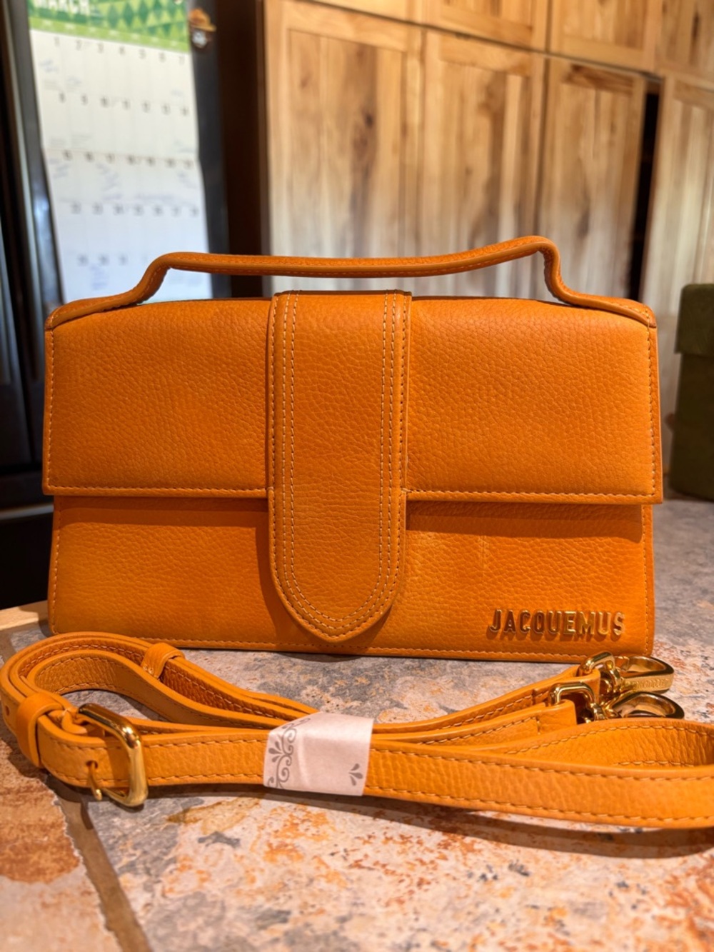 Jacquemus Orange Mini Leather Handle Bag owith Strap